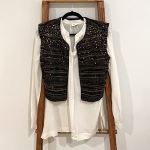 Striped, Studded, Sequin Detailed Vest